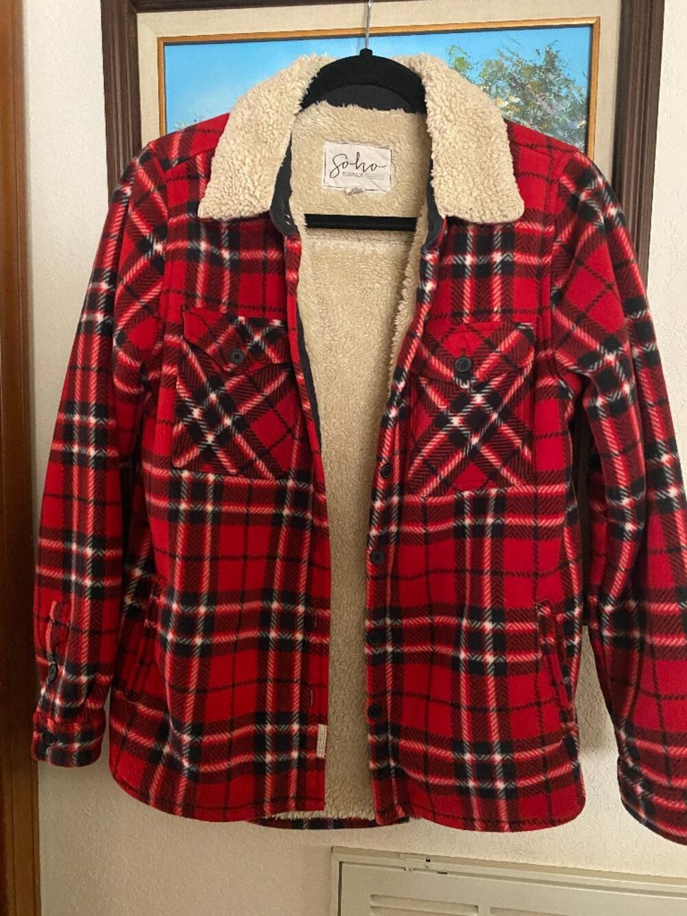 Solo Threads Red Black Buffalo Plaid Sherpa Lined Jacket Size S/P